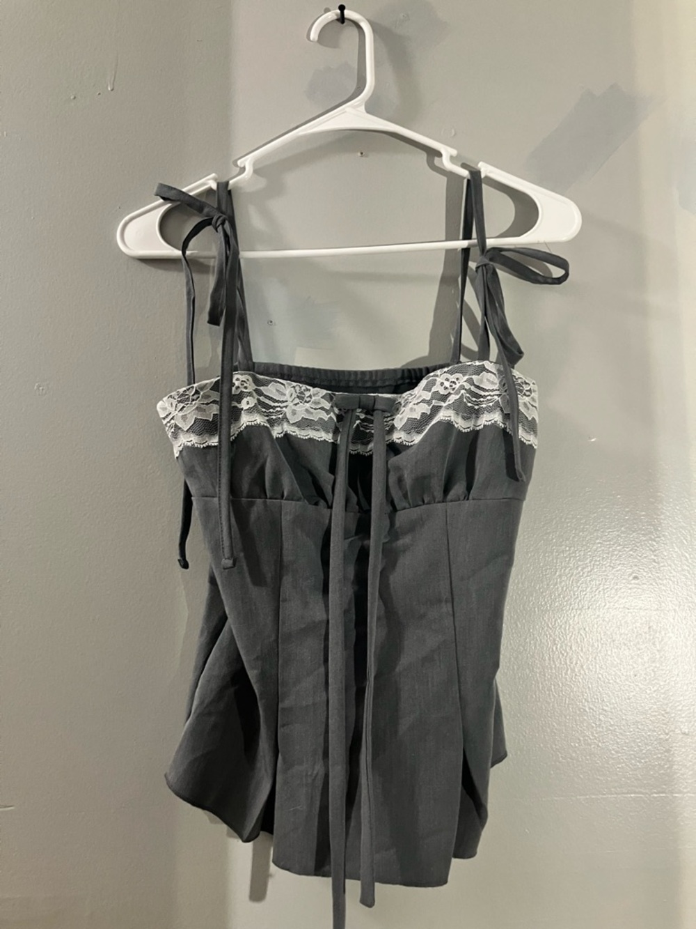 Charcoal Gray Lace-Trim Tie-Strap Bustier Top